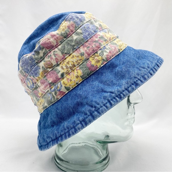 Vintage 90’s Floral Print Blue Jean Denim Bucket Hat - Picture 5 of 7